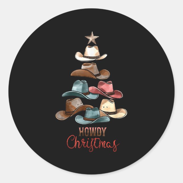 Howdy Christmas Cowboy Hat Western Country Xmas Ha Classic Round Sticker (Front)
