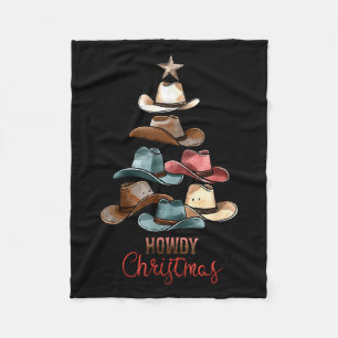 Howdy Christmas Cowboy Hat Western Country Xmas Ha Fleece Blanket