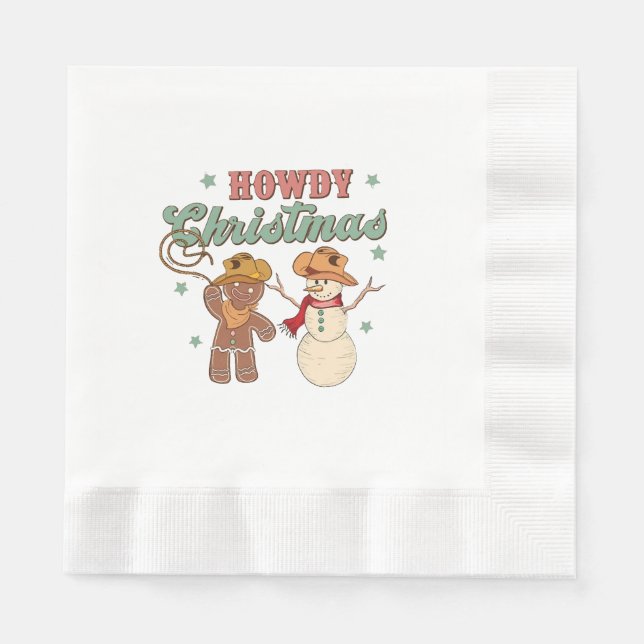 Howdy Christmas Cowboy Snowman Western Funny Napkin (Front)