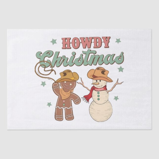 Howdy Christmas Cowboy Snowman Western Funny Tissue Paper (Front)