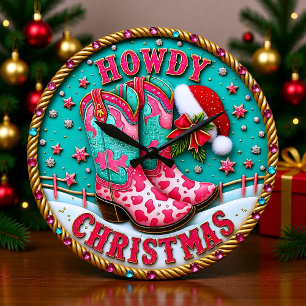 Howdy Christmas Cowgirl Large Clock
