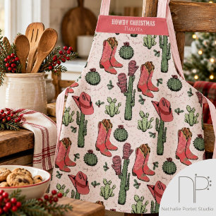 Howdy Christmas Custom Pink Apron