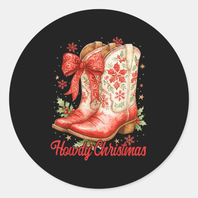 Howdy Christmas Family Pyjamas Coquette Bow Cowgir Classic Round Sticker (Front)