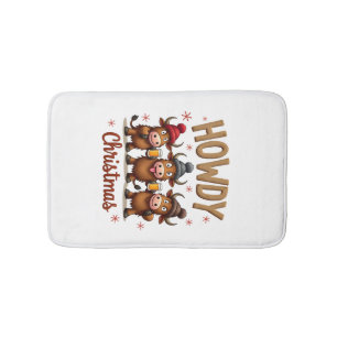 Howdy Christmas Funny Highland Cow Xmas Cows Lover Bath Mat