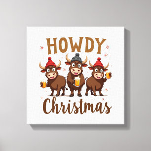 Howdy Christmas Funny Highland Cow Xmas Cows Lover Canvas Print