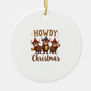 Howdy Christmas Funny Highland Cow Xmas Cows Lover Ceramic Tree Decoration
