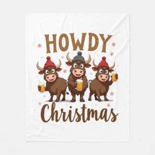 Howdy Christmas Funny Highland Cow Xmas Cows Lover Fleece Blanket