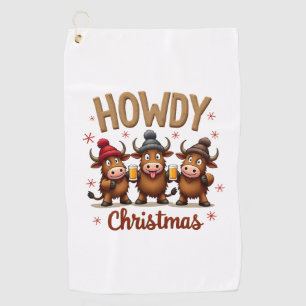 Howdy Christmas Funny Highland Cow Xmas Cows Lover Golf Towel