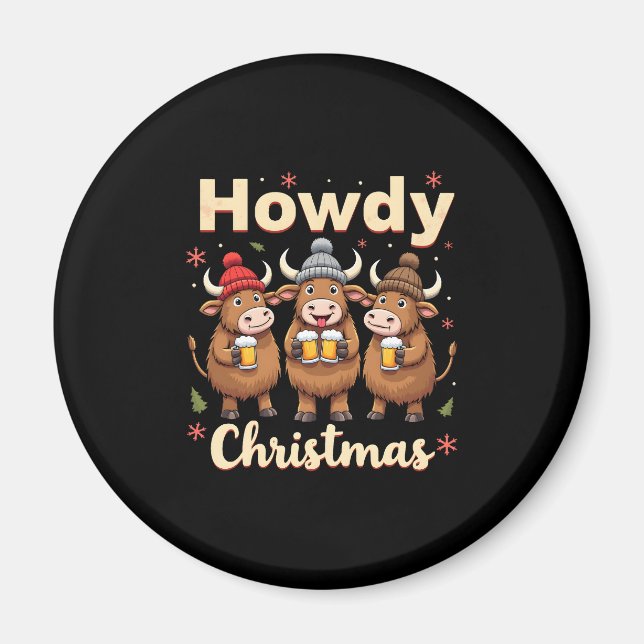 Howdy Christmas Funny Highland Cow Xmas Cows Lover Magnet (Front)