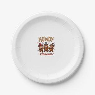 Howdy Christmas Funny Highland Cow Xmas Cows Lover Paper Plate