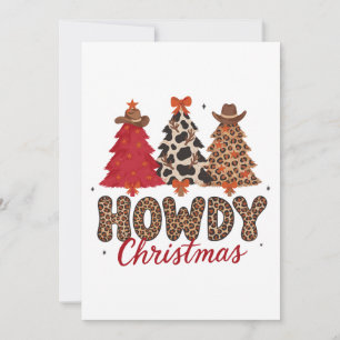 Howdy Christmas Furry Trees Cowboy Hats Leopard Invitation