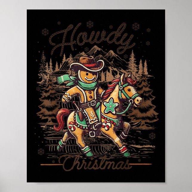 Howdy Christmas Gingerbread Cowboy Ride Horse West Poster (Front)