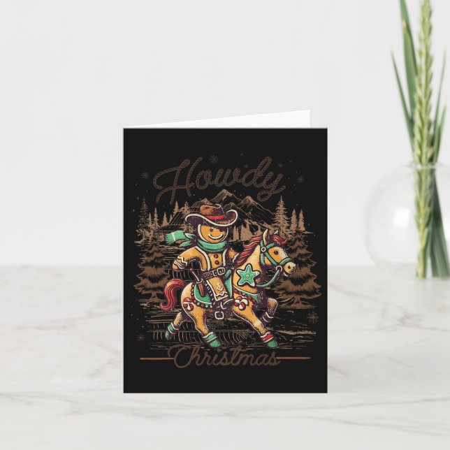 Howdy Christmas Gingerbread Man Cowboy Ride Horse  Card (Front)