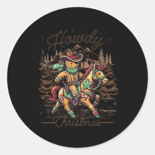 Howdy Christmas Gingerbread Man Cowboy Ride Horse Classic Round Sticker