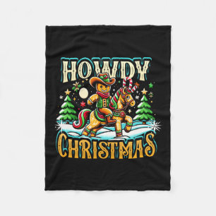 Howdy Christmas Gingerbread Man Cowboy Ride Horse Fleece Blanket