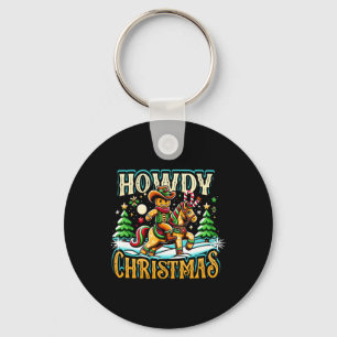 Howdy Christmas Gingerbread Man Cowboy Ride Horse Key Ring
