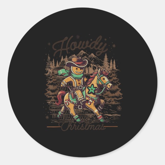 Howdy Christmas Gingerbread Western Cowboy Xmas Ho Classic Round Sticker (Front)