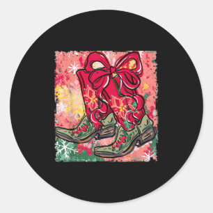 Howdy Christmas Merry Christmas Bow Boots Cowgirl  Classic Round Sticker