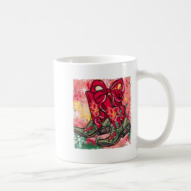 Howdy Christmas Merry Christmas Bow Boots Cowgirl  Coffee Mug (Right)