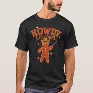 Howdy Christmas Merry Xmas Gingerbread Western Cow T-Shirt