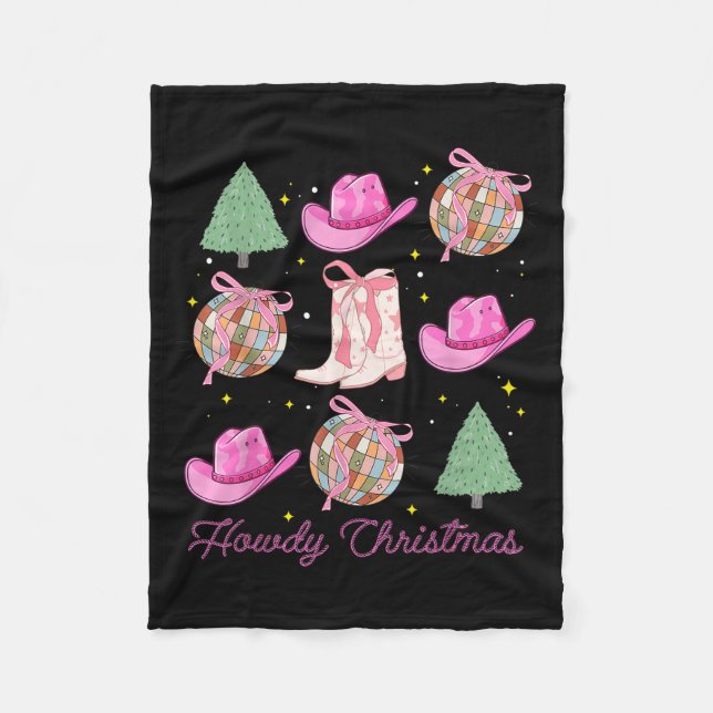 Howdy Christmas Nk Coquette Bow Xmas Tree Western  Fleece Blanket (Front)