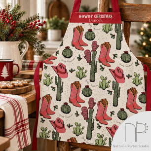 Howdy Christmas Pink and Red Apron