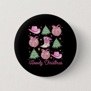 Howdy Christmas Pink Coquette Bow Xmas Tree Wester 6 Cm Round Badge
