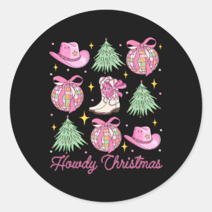 Howdy Christmas Pink Coquette Bow Xmas Tree Wester Classic Round Sticker