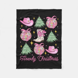 Howdy Christmas Pink Coquette Bow Xmas Tree Wester Fleece Blanket