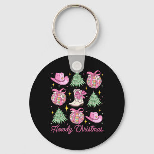 Howdy Christmas Pink Coquette Bow Xmas Tree Wester Key Ring