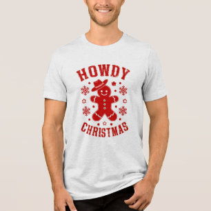 Howdy Christmas Retro Typography Gingerbread Man Tri-Blend Shirt