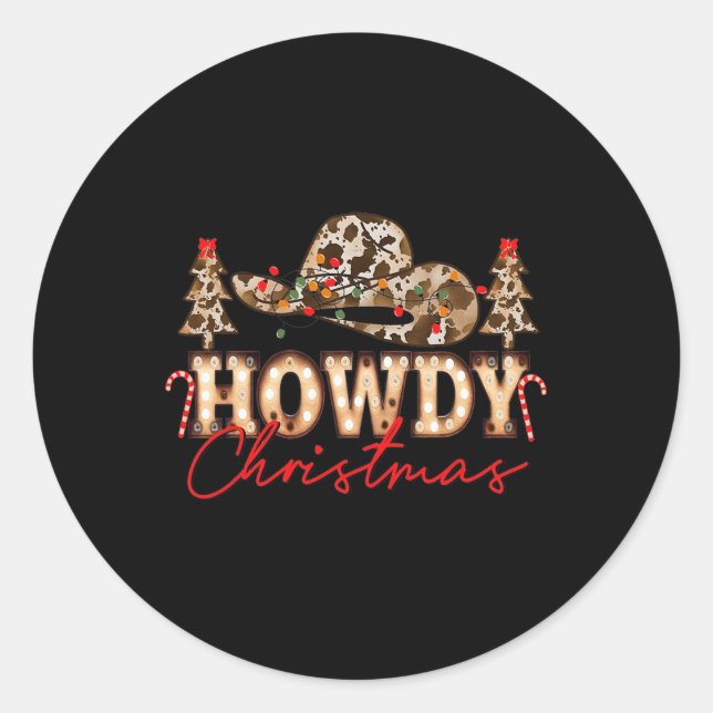 Howdy Christmas Santa Cute Leopard Western Cowgirl Classic Round Sticker (Front)