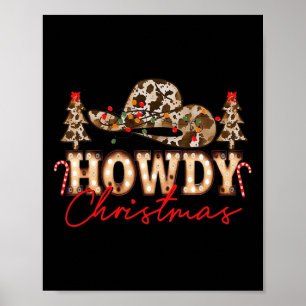 Howdy Christmas Santa Cute Leopard Western Cowgirl Poster