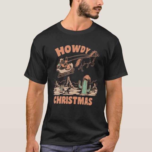 Howdy Christmas Santa Hat Retro Western Cowboy Chr T-Shirt (Front)