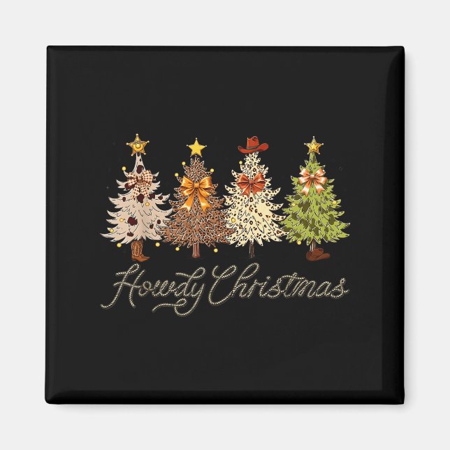 Howdy Christmas Tree Coquette Bow Western Cowboy C Magnet (Front)