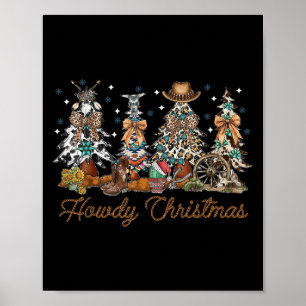 Howdy Christmas Tree Coquette Cow Bow Western Xmas Poster