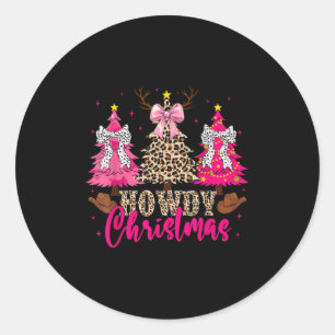 Howdy Christmas Trees Cowgirl Western Coquette Bow Classic Round Sticker
