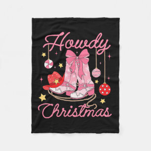 Howdy Christmas Western Cowgirl Boots Pink Xmas Pa Fleece Blanket