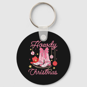 Howdy Christmas Western Cowgirl Boots Pink Xmas Pa Key Ring