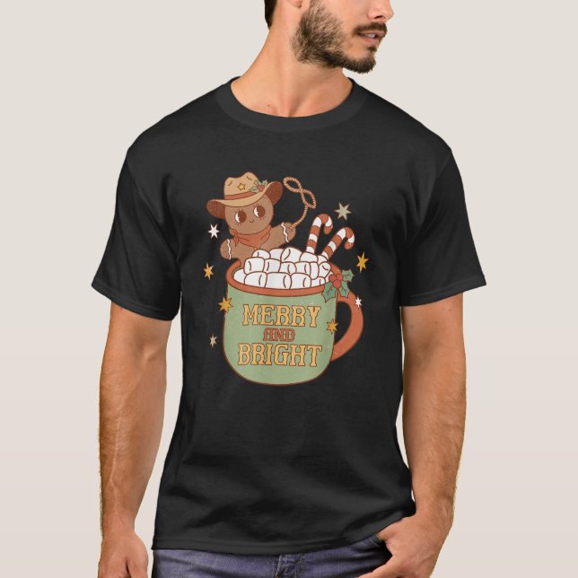 Howdy Christmas Western Merry Bright Gingrbread Re T-Shirt (Front)