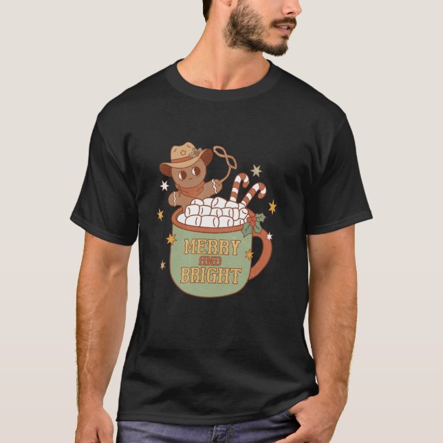 Howdy Christmas Western Merry Bright Gingrbread Re T-Shirt (Front)