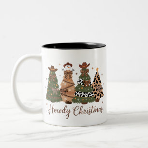 Howdy Christmas Western Retro Tree Cowboy Cowgirl  Two-Tone Coffee Mug