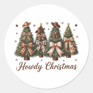 Howdy Christmas Western Xmas Tree Leopard Bow Classic Round Sticker
