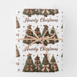 Howdy Christmas Western Xmas Tree Leopard Bow Wrapping Paper Sheet