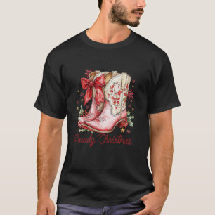 Howdy Christmas Xmas Coquette Bow Boots Cowboy Wes T-Shirt