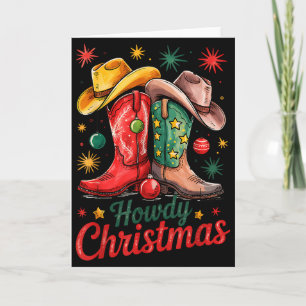 Howdy Christmas Xmas Cowboy Boots Western Cowgirl Card