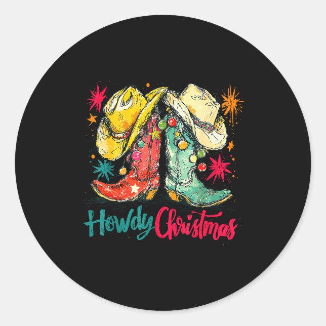 Howdy Christmas Xmas Cowboy Boots Western Pajamas  Classic Round Sticker (Front)