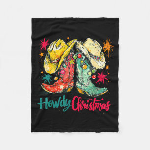 Howdy Christmas Xmas Cowboy Boots Western Pajamas  Fleece Blanket