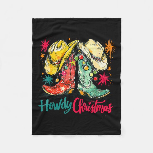 Howdy Christmas Xmas Cowboy Boots Western Pajamas  Fleece Blanket (Front)