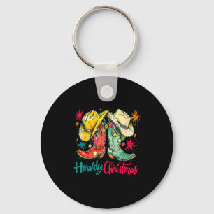 Howdy Christmas Xmas Cowboy Boots Western Pajamas Key Ring